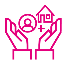 HT Real Estate - FAQ - Motiv Sichernde Hände unter Personen- und Haussymbol