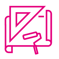 HT Real Estate - FAQ - Motiv Geodreieck und Farbroller auf Tapete